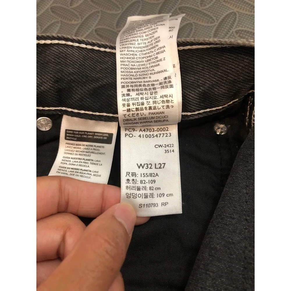 Levi's Ribcage Straight Ankle Jeans Womens 32 Black High Rise Snap Buttons